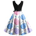 thumbnail image 4 of LWavelet Women's Sleeveless Scalloped Neck Fit-and-Flare Dress, Ombre Easter Egg Print with Satin Bow Belt for Holiday & Party Outfits Royal Blue 2XL, 4 of 5