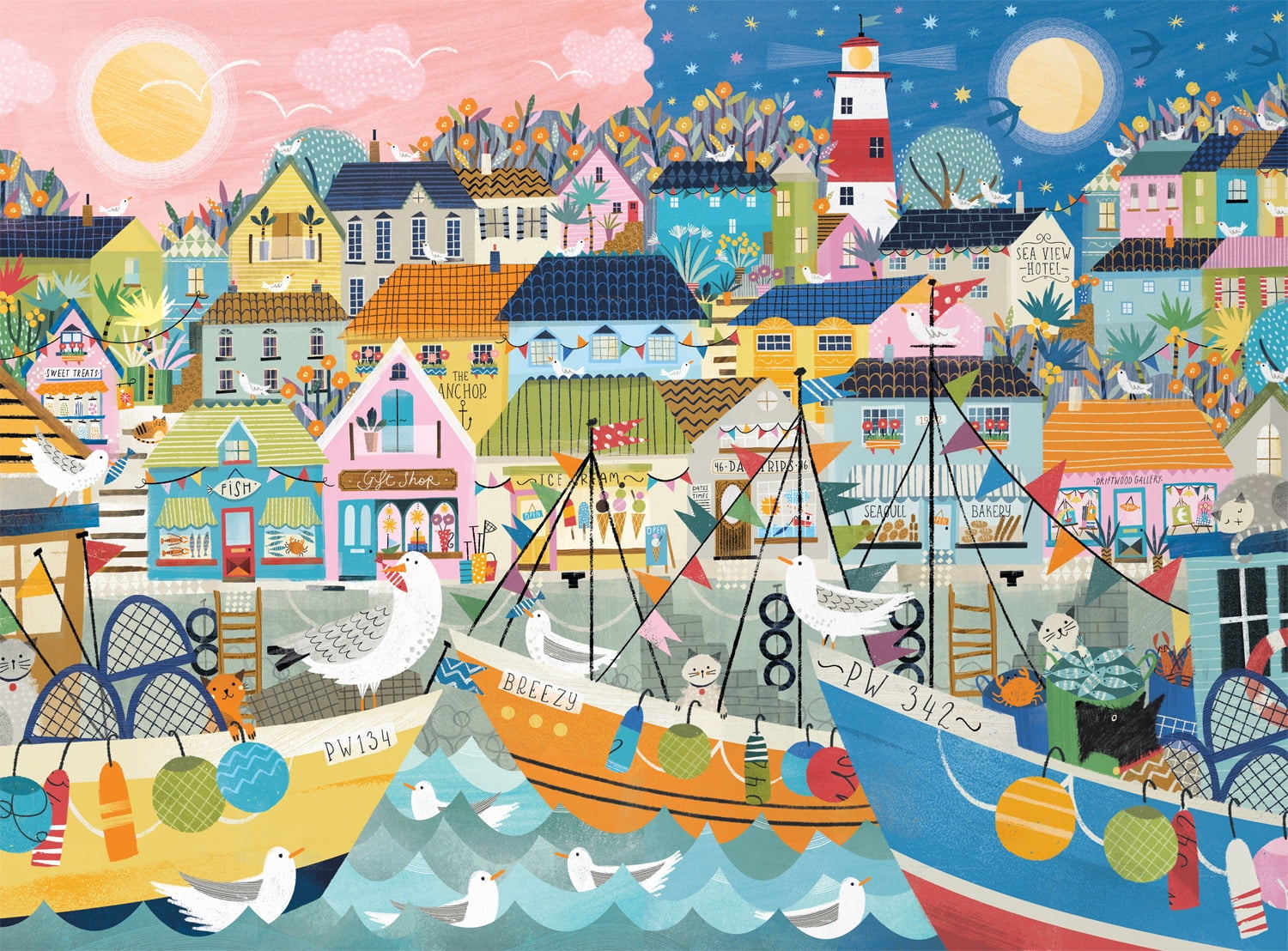 Buffalo Games Harbor Night and Day Puzzle imbriqué de 1000 pièces pour adultes de 14 à 99 ans