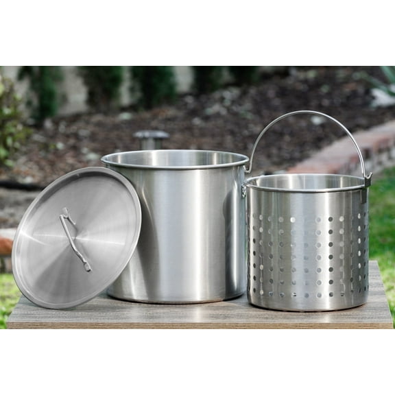 Barton 32-Quart Nickel-Free Stainless Steel Stock Pot with Lid & Strainer Basket, Heavy-Duty Induction Soup & Seafood Boil Pot