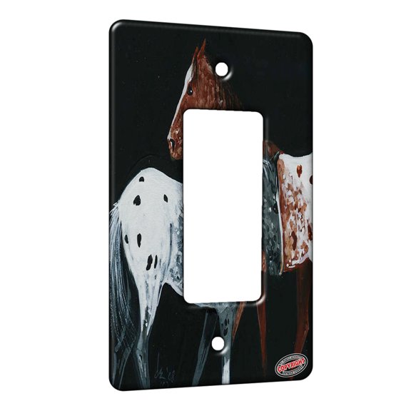 KuzmarK™ 1 Gang Rocker Wall Plate - Sorrel and Black Blanket Appaloosas on Black Horse Art by Denise Every