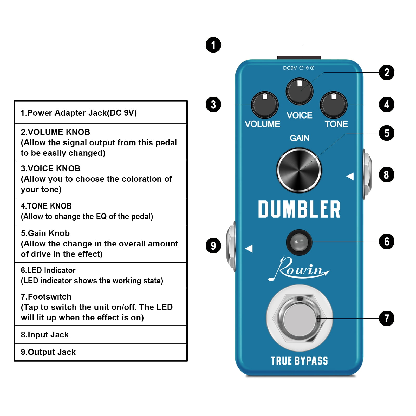Rowin Dumbler Overdrive Guitar Effect Pedal Pure Analog True Bypass LEF-315