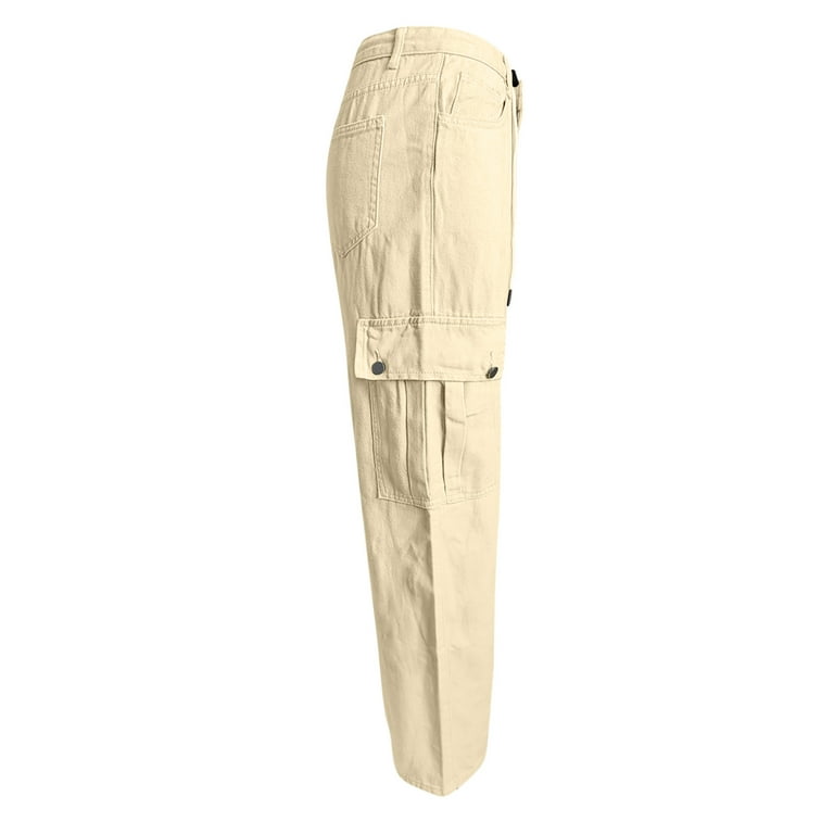 Funicet Women's Pants Fashion Women's Drawstring Pocket Button Mid Waist  Tight Pants