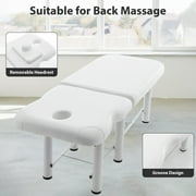 LZBEITEM White Wide Stationary Massage Table with Backrest for Treatment Table Physical Therapy Table Spa Facial Bed, Metal Frame 27.5 Wide 73 Long Heavy Duty Professional Stationary Massage Bed