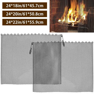 2 Packs Fireplace Mesh Screen Curtain- 19 H × 24 W Decorative Scroll  Design Spark Guard Chain with 2 Pulls, Hanging Replacement Screens for Home