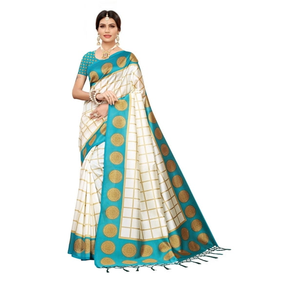 Multi color Mysore Silk saree/sari with running blouse For Women/Girls