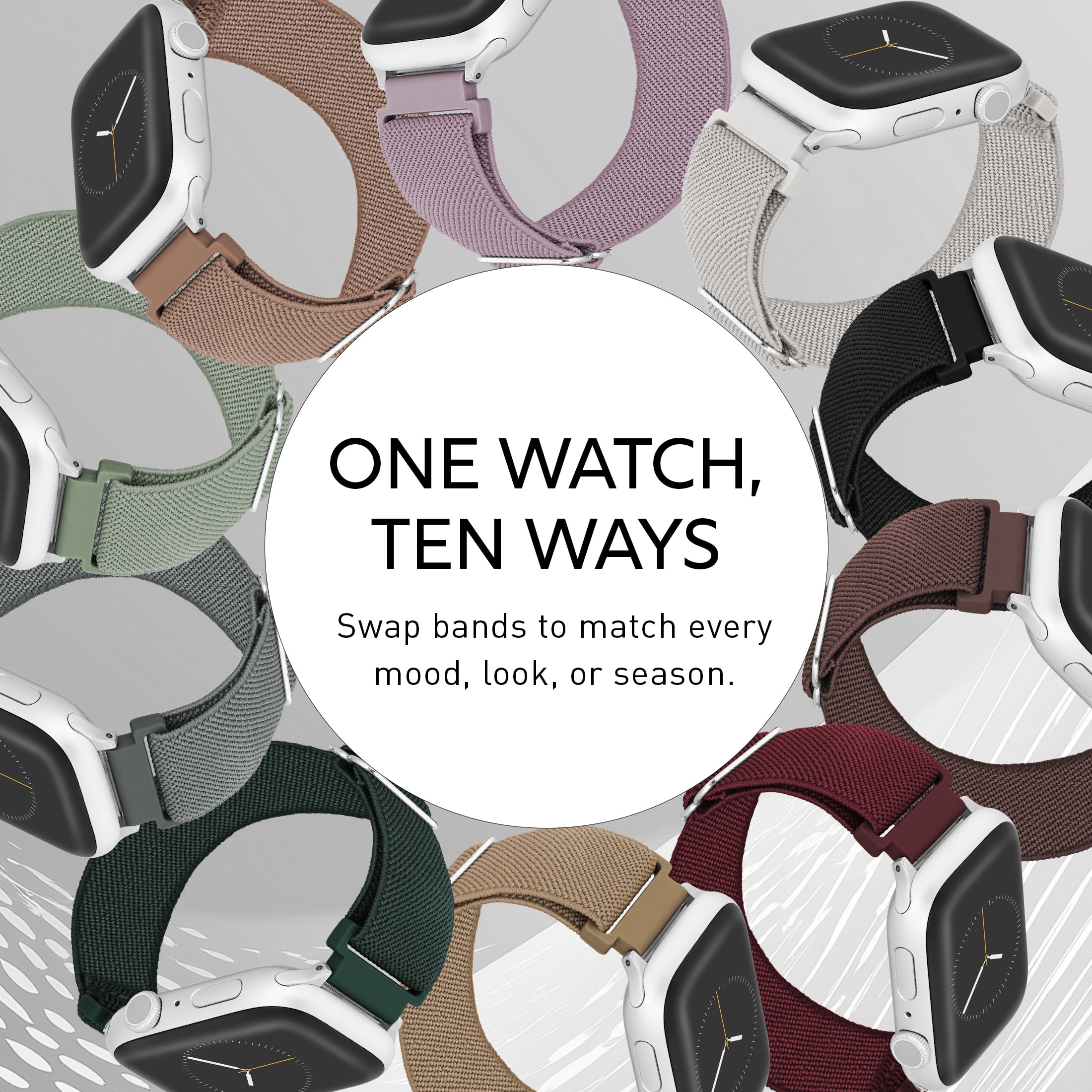 10-pack Woven Elastic Bands for the Apple Watch®, Fits all Apple Watch® Series and Sizes, Unisex