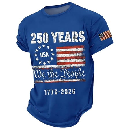 Gbsyewxs 250Th Anniversary USA Shirt For Boys Toddler Crew Neck Short Sleeve Independence Day Letter Number Print Fashion Summer Boys 4Th Of July Tshirt Blue Size 6-7 Years