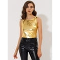 thumbnail image 3 of Allegra K Día de San Patricio Camiseta Sin Mangas Con Cuello En U, Elástico, Ajustado, Brillante Y Metálico Brillante Para Mujer Color Oro1 M, 3 of 5