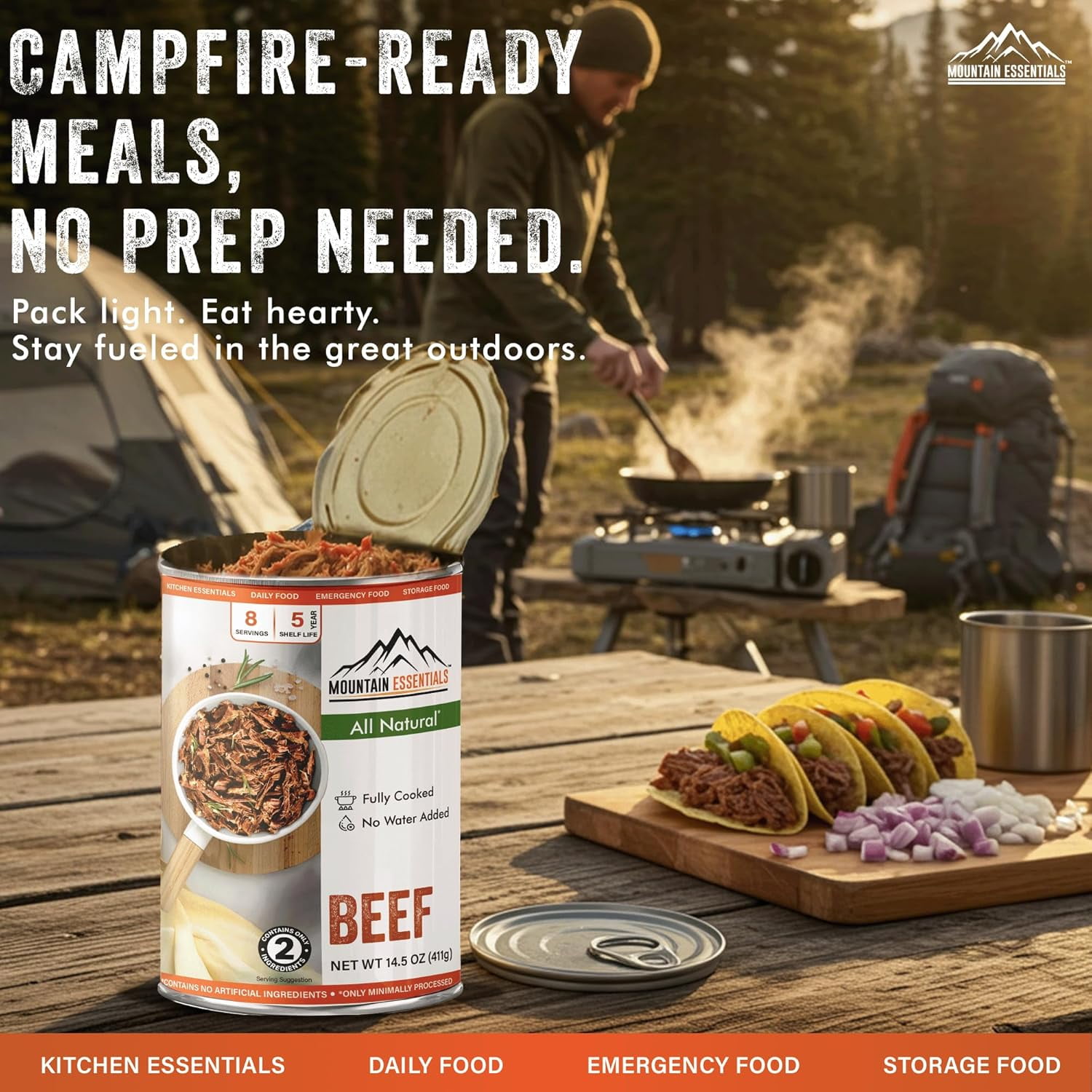 Mountain Essentials Canned Beef, Fully Cooked Ready-to-Eat, 14 oz (Pack of 6), Long Shelf-Life Emergency Food