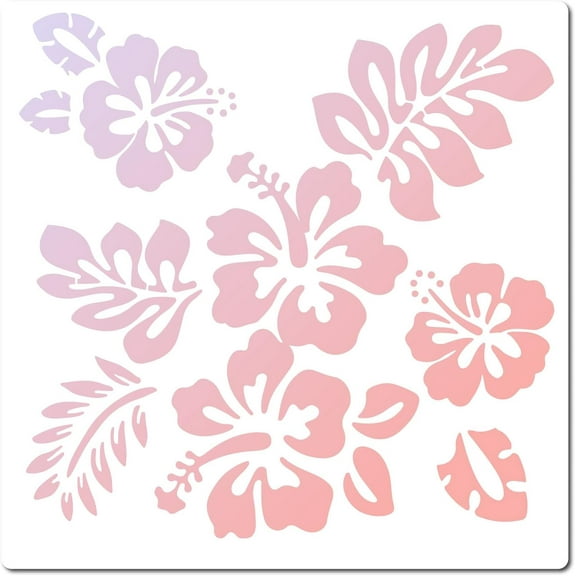 Large Hibiscus Flowers Stencils 12x12 Inch Reusable Hawaiian Floral Stencil Template Signs Home Wall Decor for Painting on Wood Wall Scrapbook Card Floor Canvas and Tile Drawing