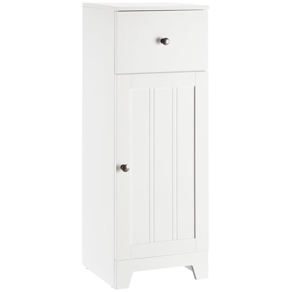Wooden Cabinets, kleankin Short Bathroom Storage Cabinet, Cabinet Organizer with 1 Drawer and Adjustable Shelf for Living Room, White, White Living Room Cabinets,Mdf Cabinets With Doors