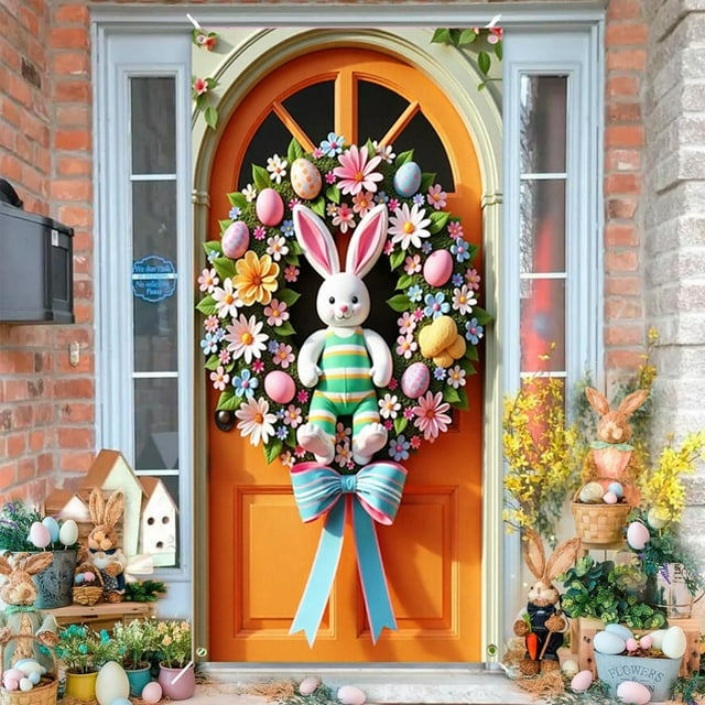 Fiudx Cortina de Pascua para Puerta, Tela Decorativa Festiva, Diseño de Poliéster Duradero, Fácil Instalación para Puertas Estándar, Uso En Interiores y Exteriores, Perfecta para Celebraciones y Rega