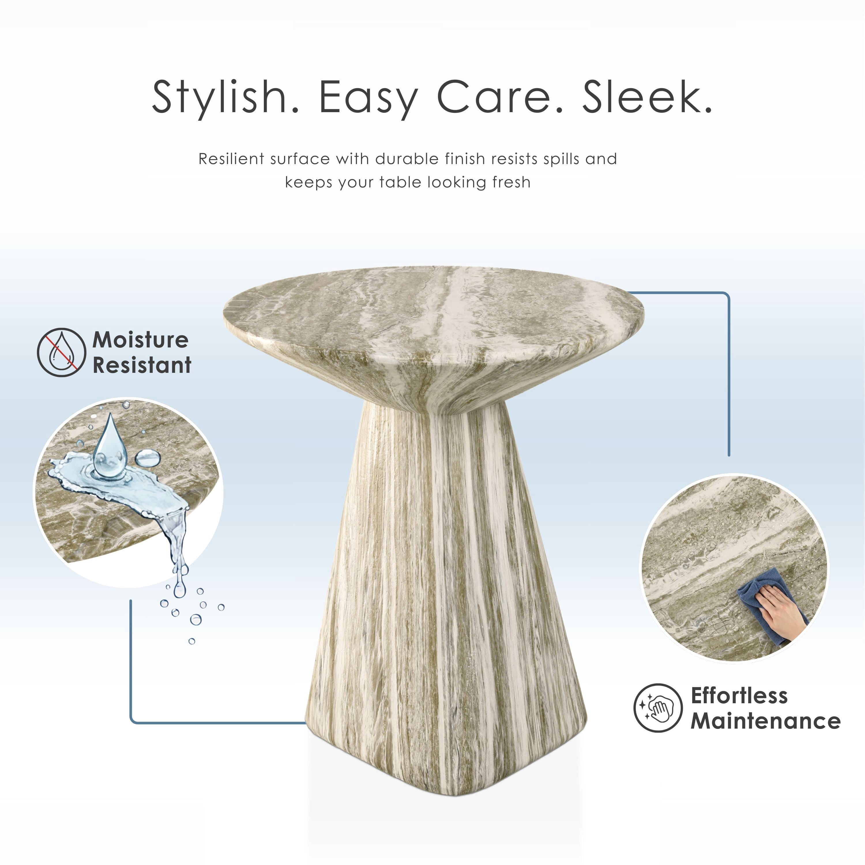 Furniture of America Isla Modern Stone Indoor & Covered Patio Round Sculptural Pedestal End Table, Gray Travertine
