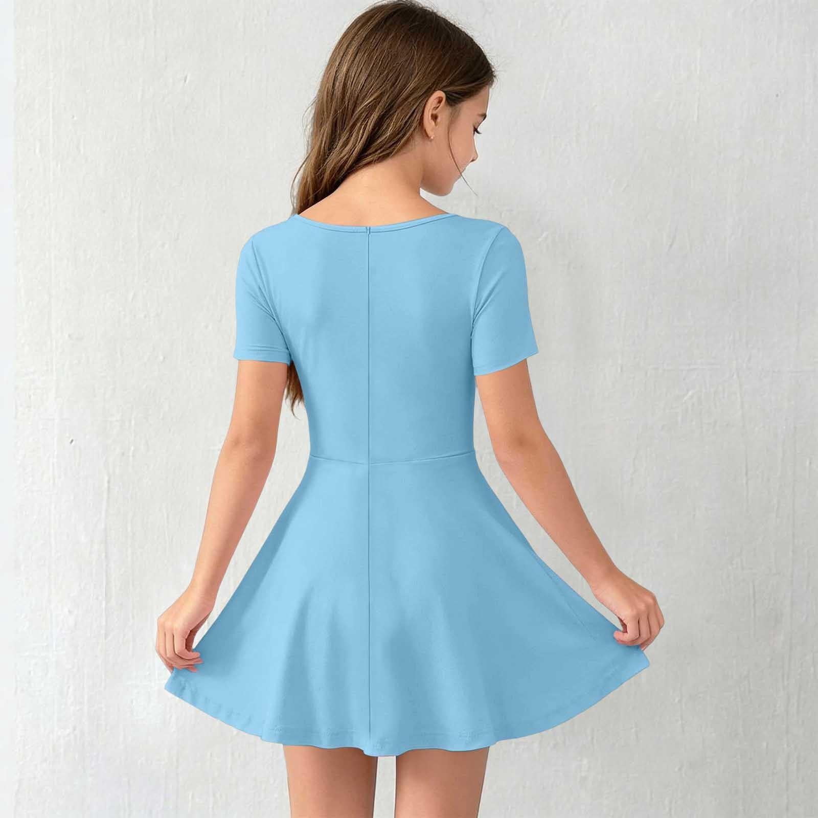 ATOGUTA Athletic Dress for Girls Blue Ruffle Summer Dresses Cute Birthday Party Princess Sundress 5T-15