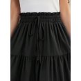 thumbnail image 4 of Women Black Solid Layered Pleated Skirt with Elastic Waistband, Flowy Casual Vacation Skirt, Comfortable High-Drape Bottom Garment for Spring Outdoor Trips, Sightseeing and Daily Leisure Styling, 4 of 7