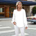 thumbnail image 4 of Women'S Solid Color Round Neck Long Sleeve Loose Chiffon Shirt Top Fashionable and Elegant Pullover Tops White M, 4 of 9