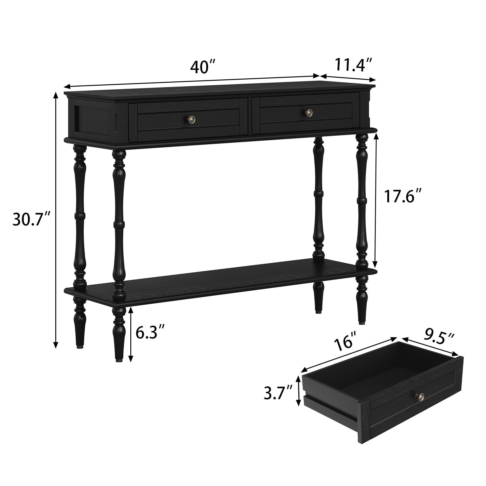 HLR 40" Modern Console Table, Assembled Entryway Table with 2 Drawers for Living Room, Black