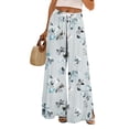 thumbnail image 2 of Dress Pants Women Petite High Waisted Wide Leg Summer Beach Vacation Women's Pants Boho Lounge Casual Palazzo Trousers Light Blue 2XL, 2 of 7