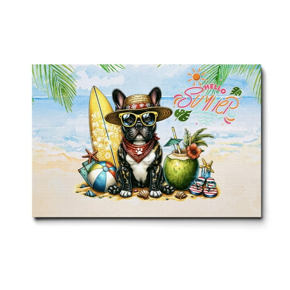 French Bulldog Hello Summer with Sunglasses and Surfboard Tropical Vibes Horizontal Matte Canvas Poster Dog Lover Gifts Wall Art Home Decor - 00007