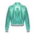 thumbnail image 2 of YIZYIF Kids Shiny Metallic Bomber Jacket Boys Girls Long Sleeve Zip Up Baseball Coat Casual Dance Wear Blue Green 16, 2 of 7