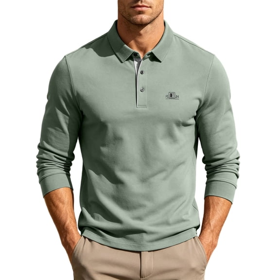 SAWOBUUN Mens Long Sleeve Shirt Business Casual Collared Golf Top Soft Stretch Breathable Work Uniform Tee