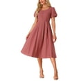 thumbnail image 2 of INSPIRE CHIC Plaid Maxi Dress for Women's Summer Pleated Back Button Decor Puff Sleeve Dress, 2 of 5