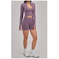 thumbnail image 3 of PISONIC Workout Sets for Women 3 Piece Long Sleeve Zip Up Jacket, V-neck Cami Tank Top, High Waisted Yoga Shorts Gym Athletic Sets, 3 of 6