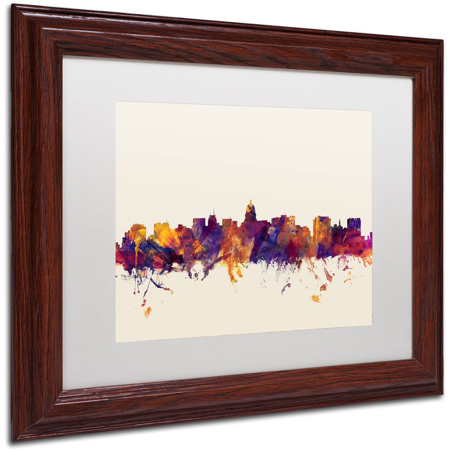 "Madison Wisconsin Skyline" Canvas Art by Michael Tompsett, White Matte, Wood Frame
