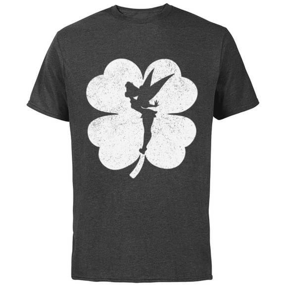 Disney Tinker Bell 4-Leaf Clover Silhouette St Patrick's Day - Short Sleeve Cotton T-Shirt for Adults - Customized-Charcoal