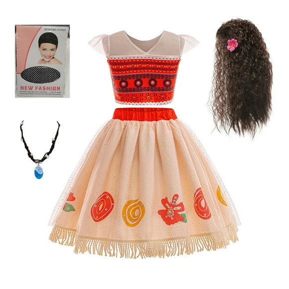 Niñas Moana Aventura Vestido Falda Conjunto Princesa Vestir Disfraz de Halloween