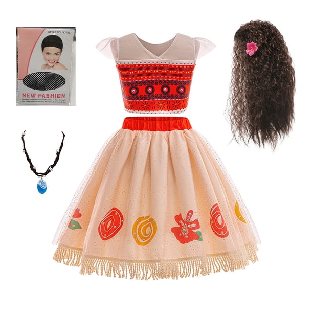 Niñas Moana Aventura Vestido Falda Conjunto Princesa Vestir Disfraz de Halloween
