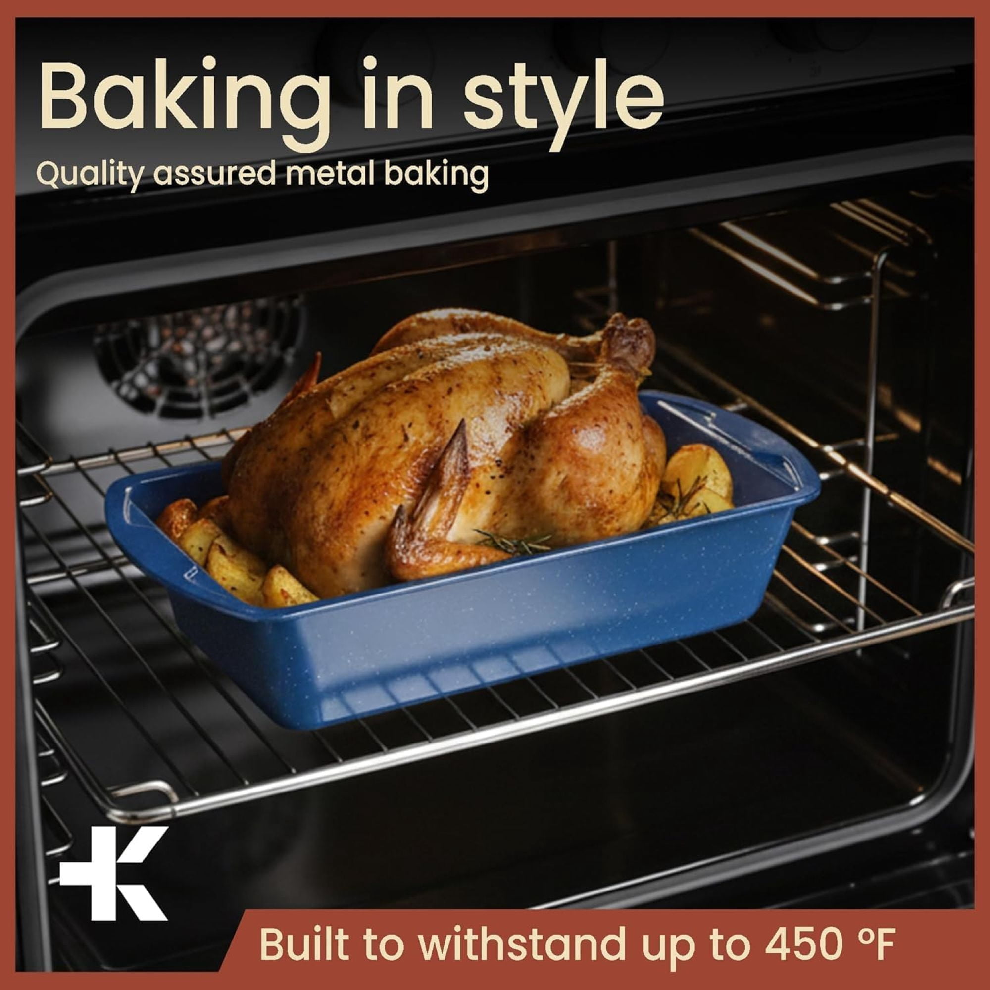 BAKKEN Nonstick Loaf Pan Pack of 1, Carbon Steel 11" Large Baking Bread Pan, Oven Safe 450°F, Space Saving Design, Stain Resistant, Blue Marble