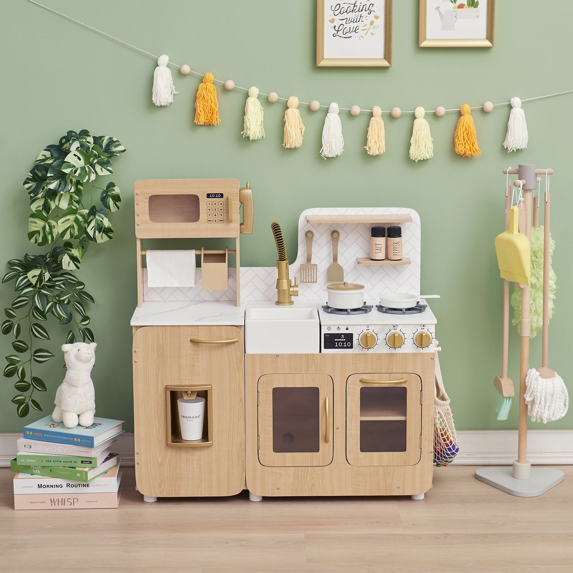 Teamson Kids Little Chef Cyprus Wooden Play Kitchen Set with 14 Toy Accessories