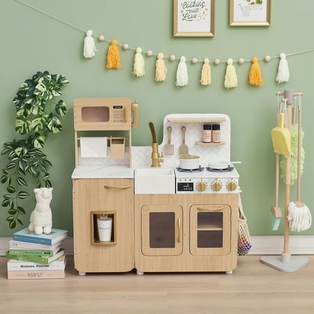 Teamson Kids Little Chef Cyprus Wooden Play Kitchen with 14-Piece Accessory Set