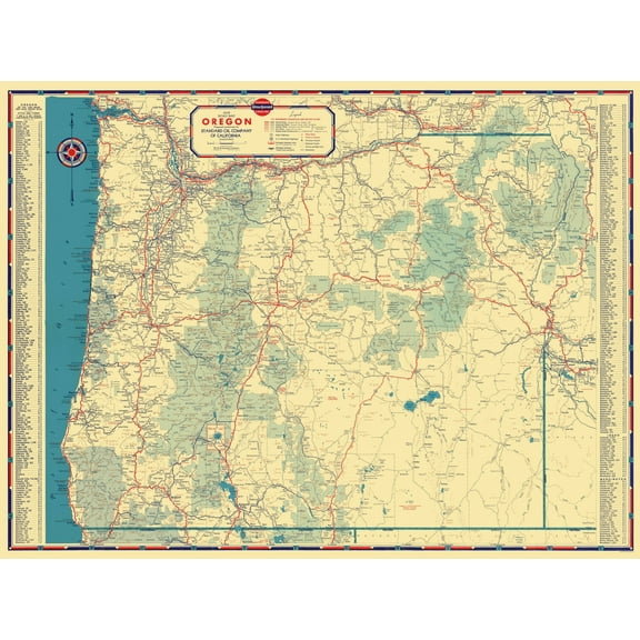 Historic State Map - Oregon - Gousha 1935 - 23 x 30.75 - Vintage Wall Art