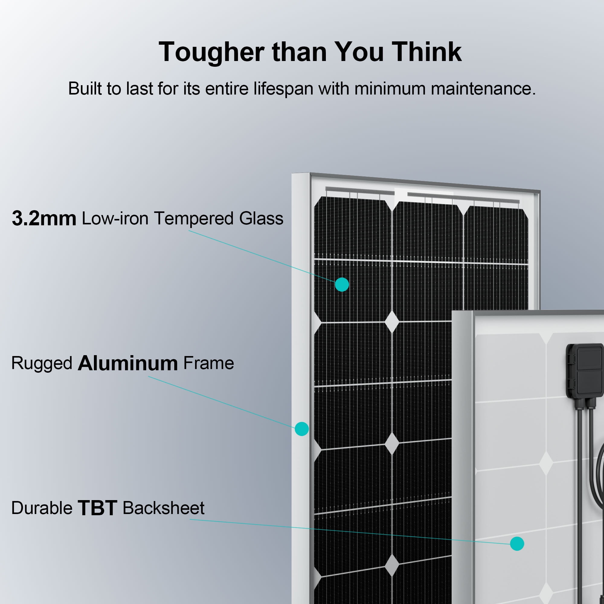 Amobro N-Type 100 Watt Solar Panel 12V, 25% High-Efficiency, Solar Panel for Power Station, RV, Cabin, Off-Grid Applications