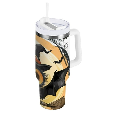 

JSTEL Witch Owl Halloween 30 oz Tumbler Stainless Steel Water Bottle Vacuum Insulated Cup with Straw Lid & Handle For Travel Car Cup Holder
