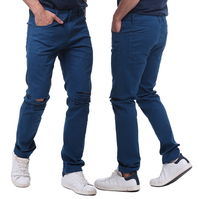 men's slim fit black stretch destroyed ripped skinny denim jeans