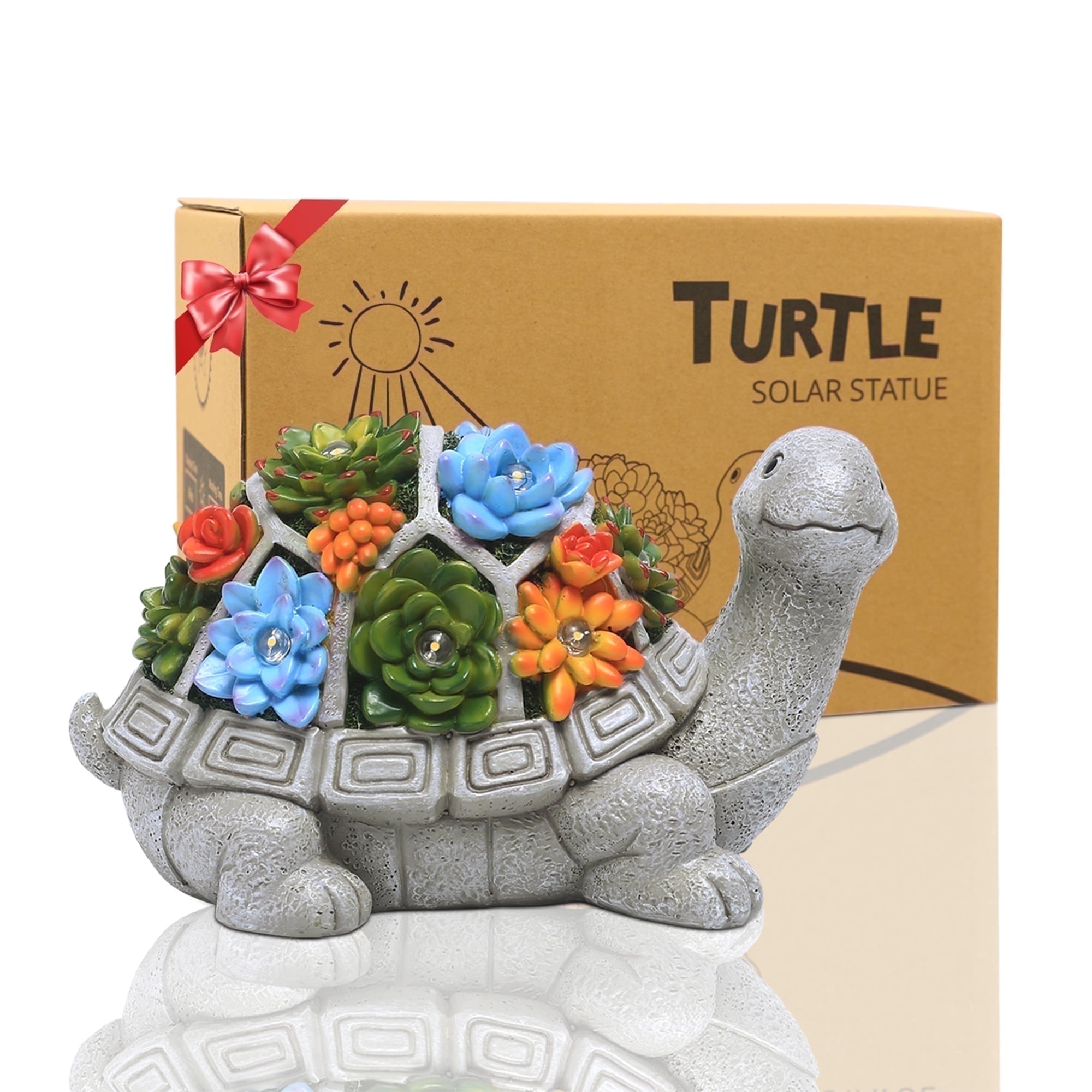 Solar Turtle Garden Statue with Succulent & 7 LED Lights, 4.52 Inch UV Resistant Outdoor Lawn Patio Balcony Yard Decor, Gift for Mom Grandma Women