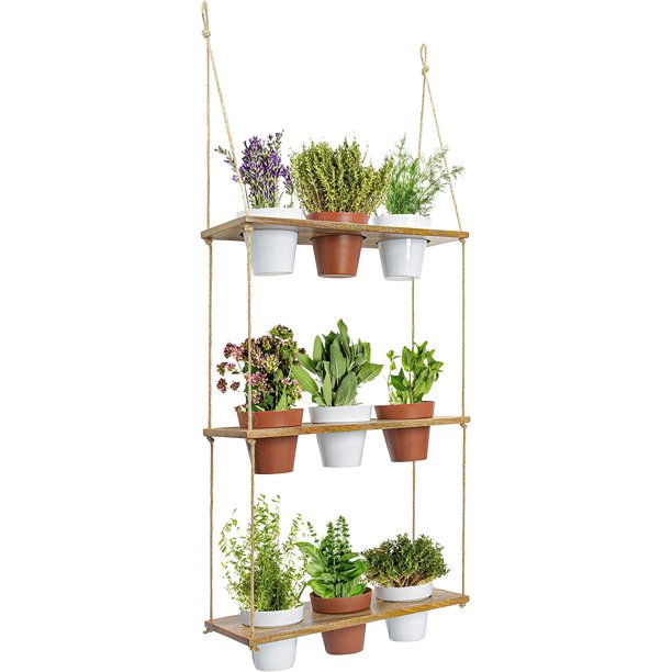 Wall Hanging Herb Planters, 3 Tiered Vertical Planter Shelf with Metal