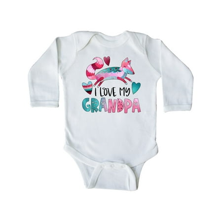 

Inktastic I Love My Grandpa Pink and Blue Fox with Hearts Gift Baby Boy or Baby Girl Long Sleeve Bodysuit