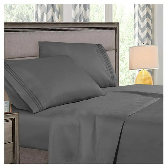 Super Luxury 4 Piece King Deep Pocket Bed Sheet Set Gray Hotel Quality 1800 Count