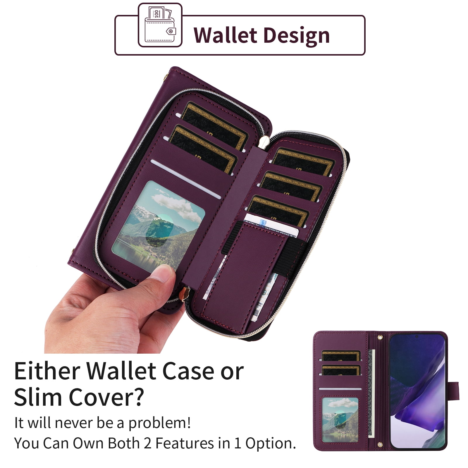 Furiet Wallet Case for Samsung Galaxy Note 20 Ultra 5G Wrist Strap Shoulder Strap Card Slots Zipper Purse Stand Phone Cover for Note20 Plus Notes 20Ultra Note20+ U + 20+ Twenty Not S20 Deep Purple