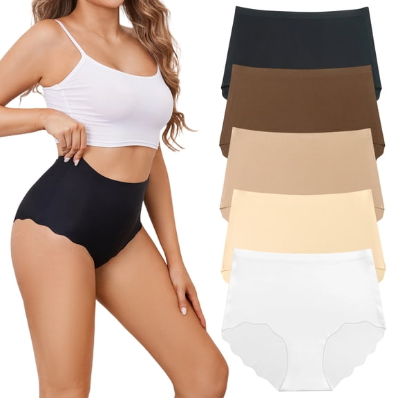 Yintry Women's Seamless Panties High Waist Underwear Briefs, 5 Pack, Size S-XL