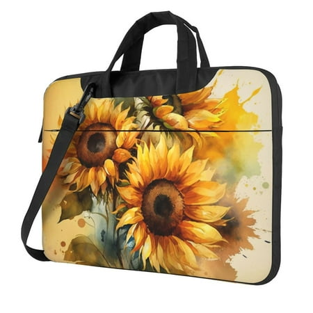 PUREYAH Laptop Case Bag with Compartments for Women Watercolor Writing Sunflower Lightweight Computer Tote Bag for Men Travel Work 15.6 inch
