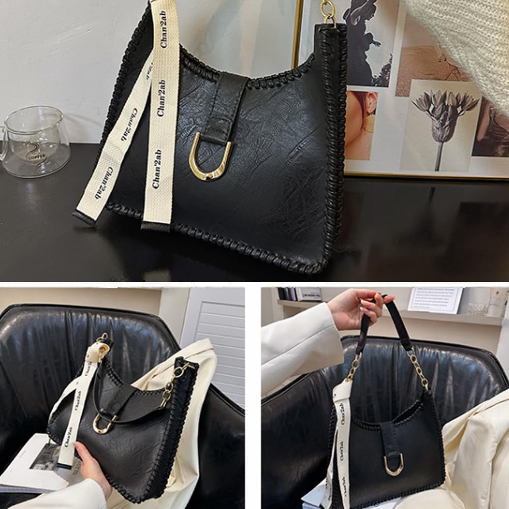 DIY Sew on Women's Underarm bag Making Kit Including Magnetic Clasp PU Leather Fabric Alloy Findings Wax Cord Needles Black