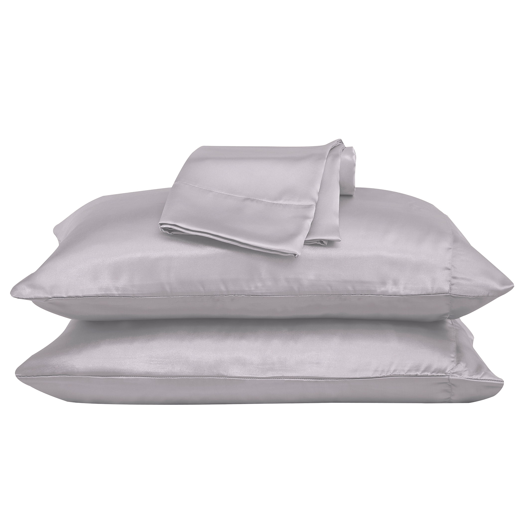 Satin 230 Thread Count Silver Solid Print Polyester Sheet Sets Full (Count 4)