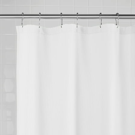 Water Repellent Textured Fabric Shower Curtain Liner, White - Mainstays