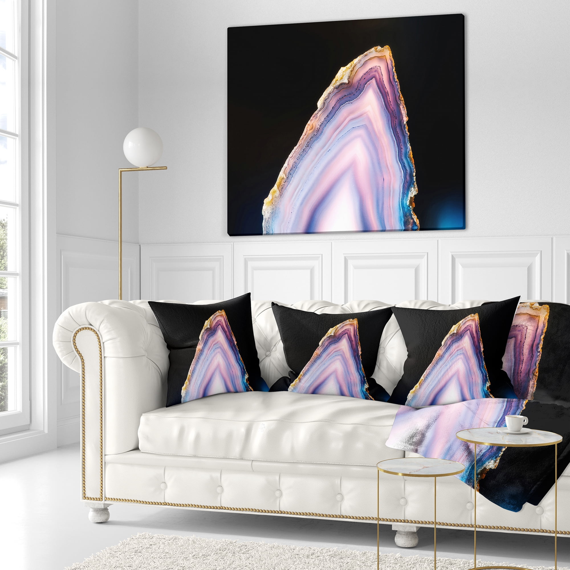 Designart Beautiful Slice of Agate on Black - Abstract Throw Pillow - 18x18