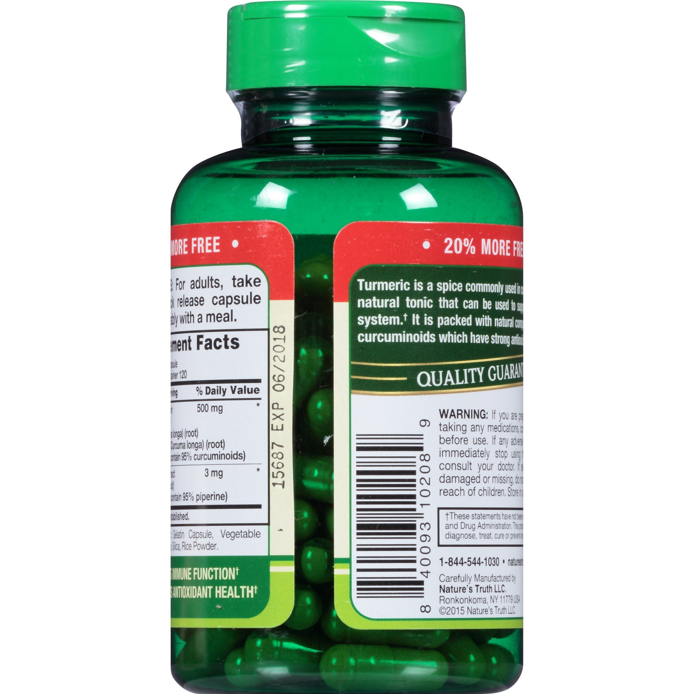 Natures Truth Turmeric Curcumin Complex 500 mg Plus Black Pepper Extract Quick Release Capsules 120 ea (Pack of 6)
